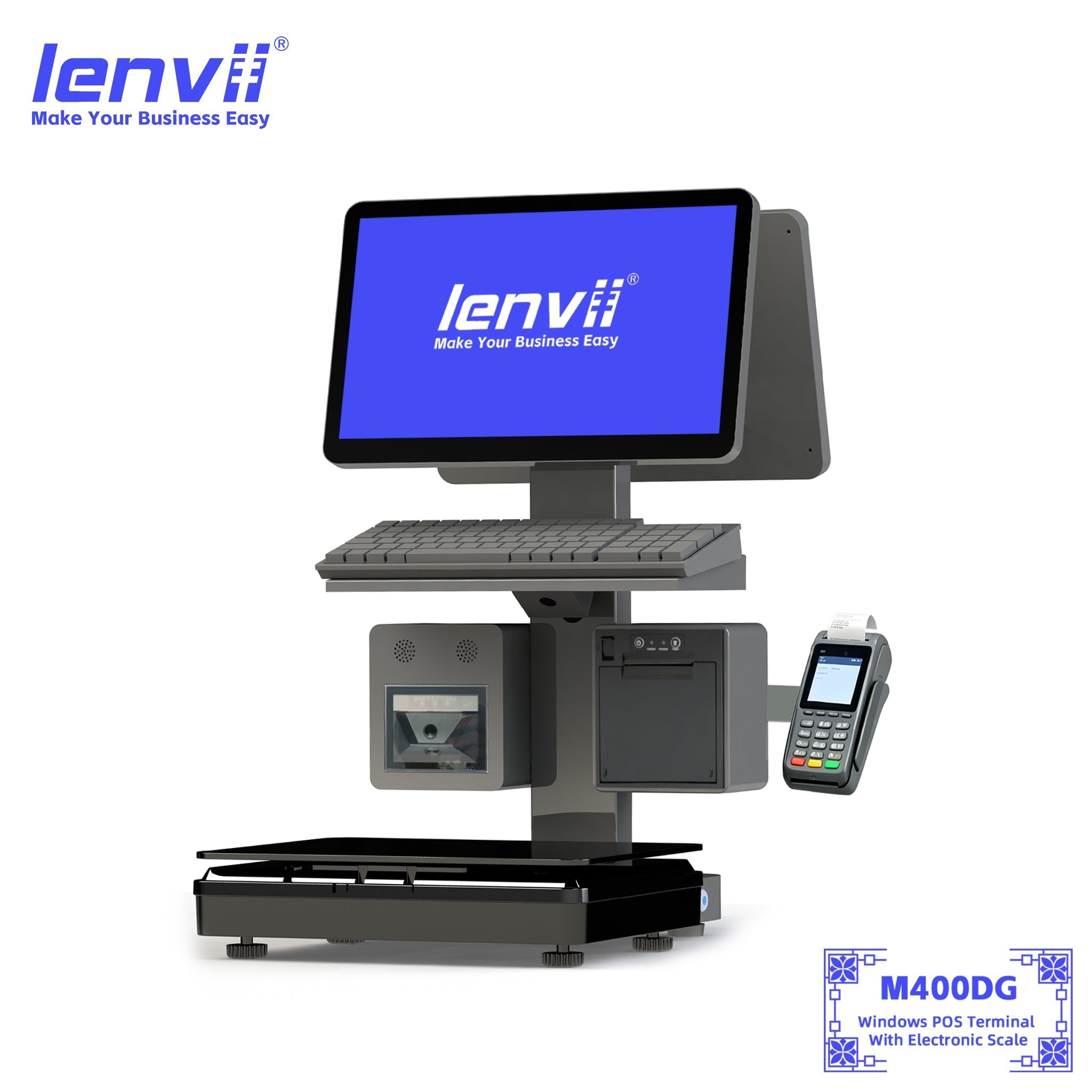 M400DG All-in-One POS Machine | Dual 15.6” Screen, Built-in Scanner & Printer