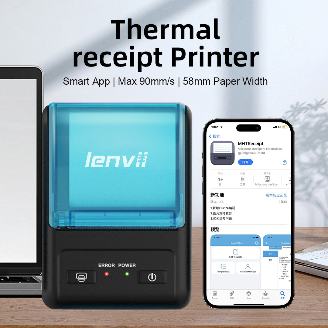 LENVII LV-268B 58mm Bluetooth Thermal Receipt Printer | Portable