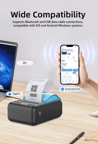 LENVII 268B 2IN/58MM Portable/Mobile Bluetooth Thermal Receipt Printer for Community Garden Plots