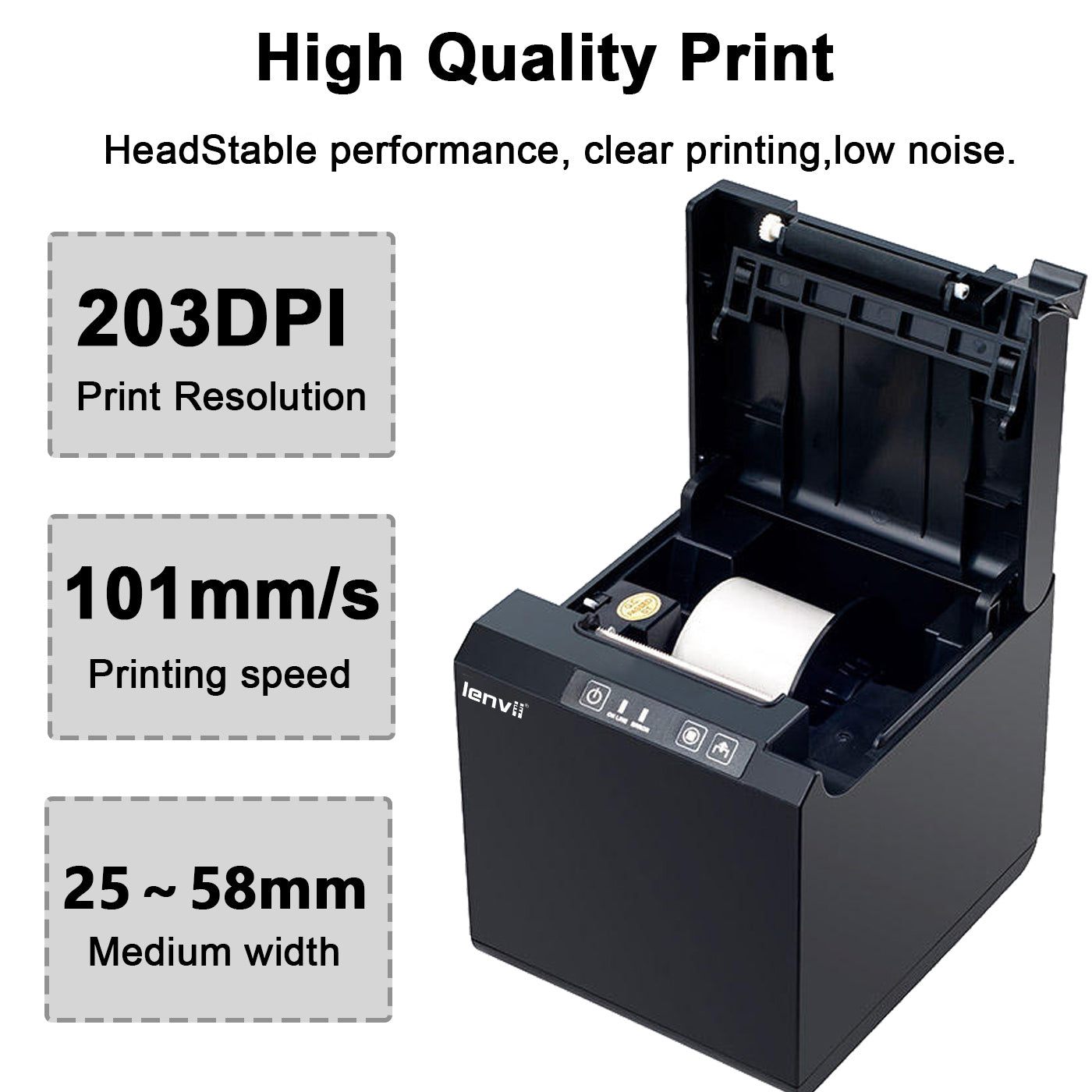 LENVII LV-275 Thermal Receipt Printer | No Ink, Fast Printing for Retail & Restaurant POS