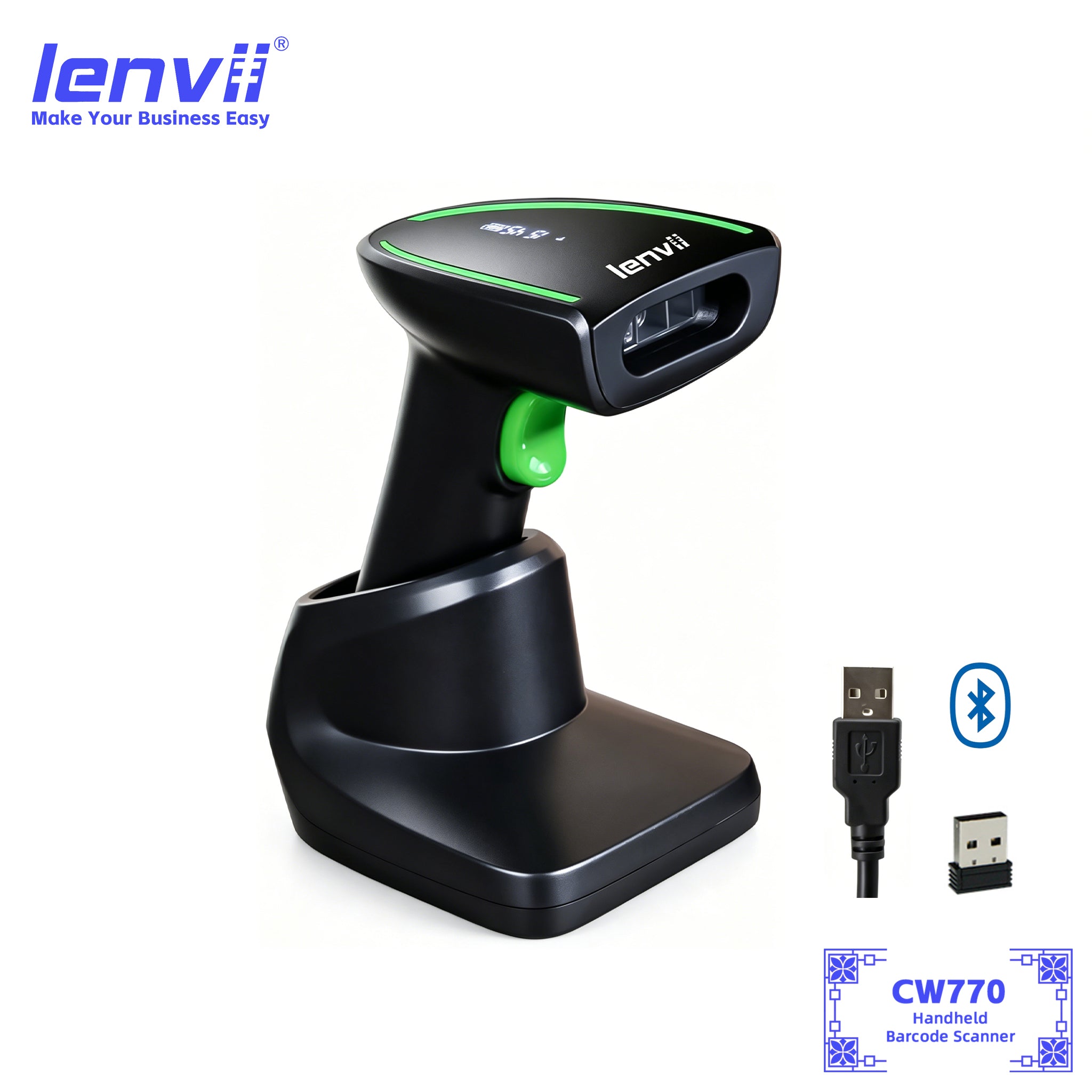 LENVII 770 Bluetooth Barcode Scanner | Wireless, iOS & Android