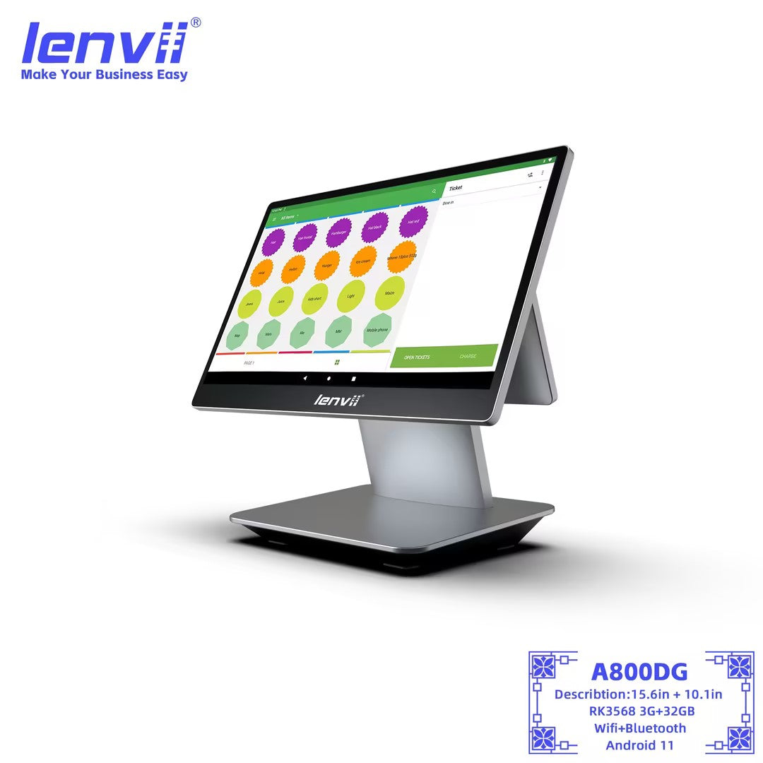 LENVII A800DG Dual-Screen Android 11 POS Terminal | 15.6" + 10.1"