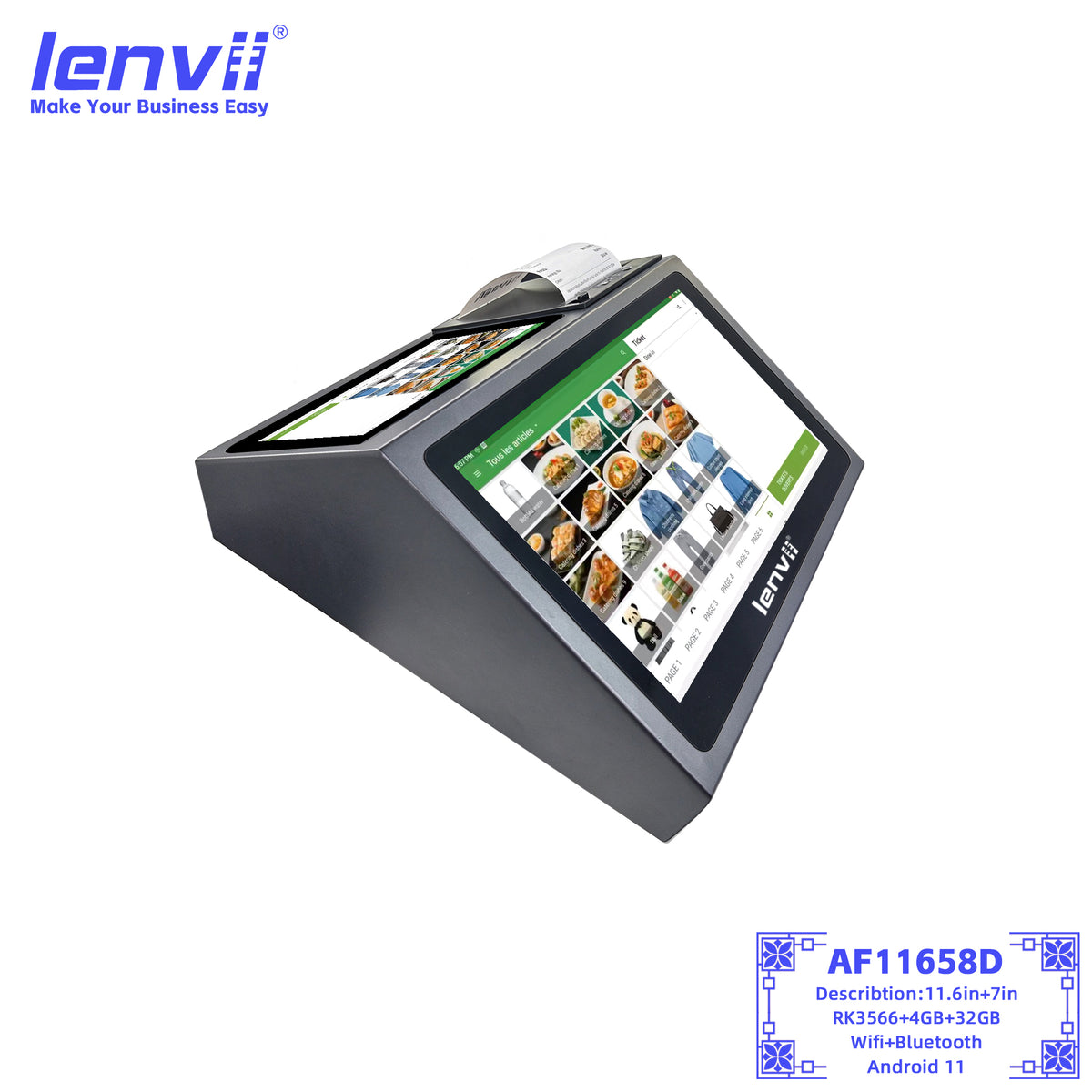 LENVII AF11658D Dual Screen Android POS Terminal with Receipt Printer