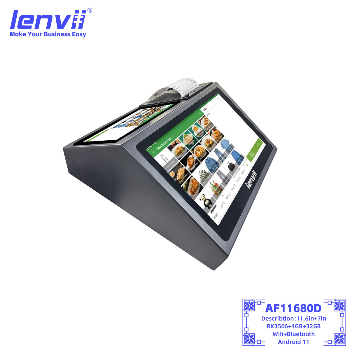 LENVII AF11680D Dual Screen Android POS Terminal with 80mm Printer