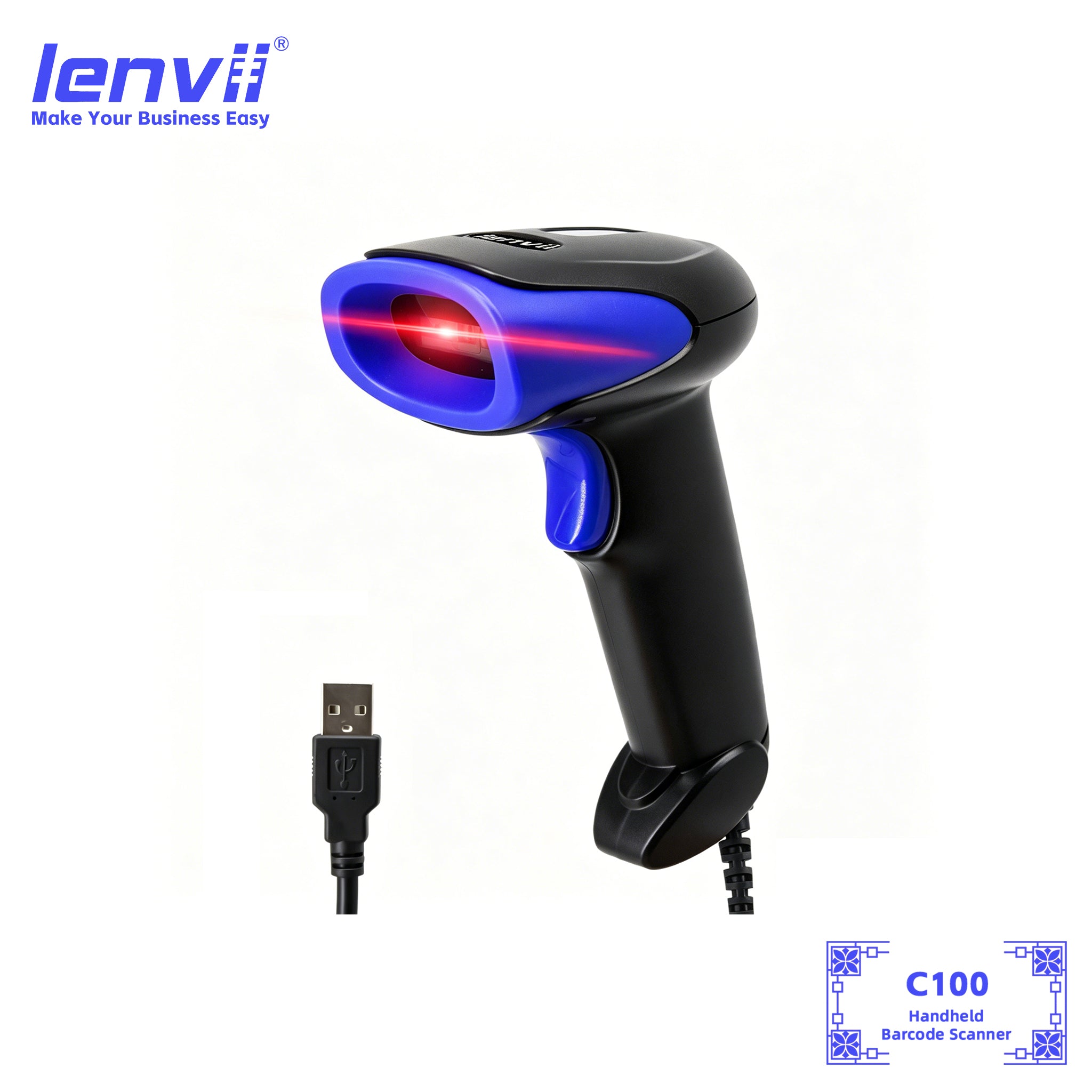 LENVII C100 Wired Barcode Scanner — Plug & Play, Fast & Reliable