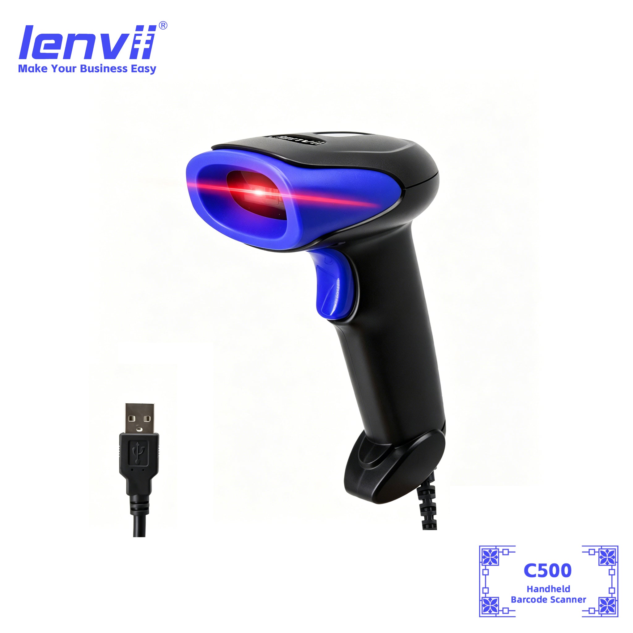 LENVII C500 Wired Barcode Scanner | Professional USB Barcode Scanner