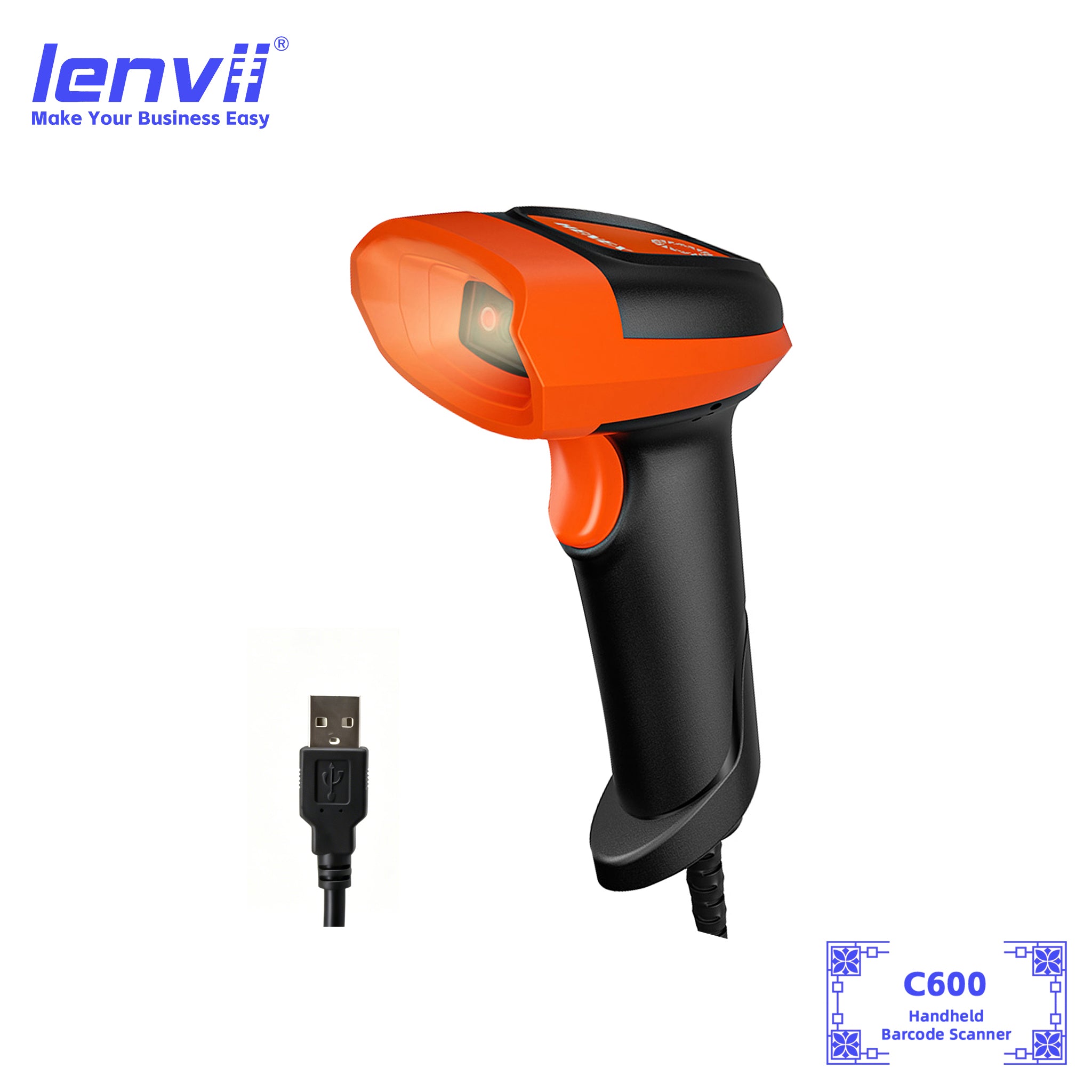LENVII C900 Wired Barcode Scanner | USB 1D POS