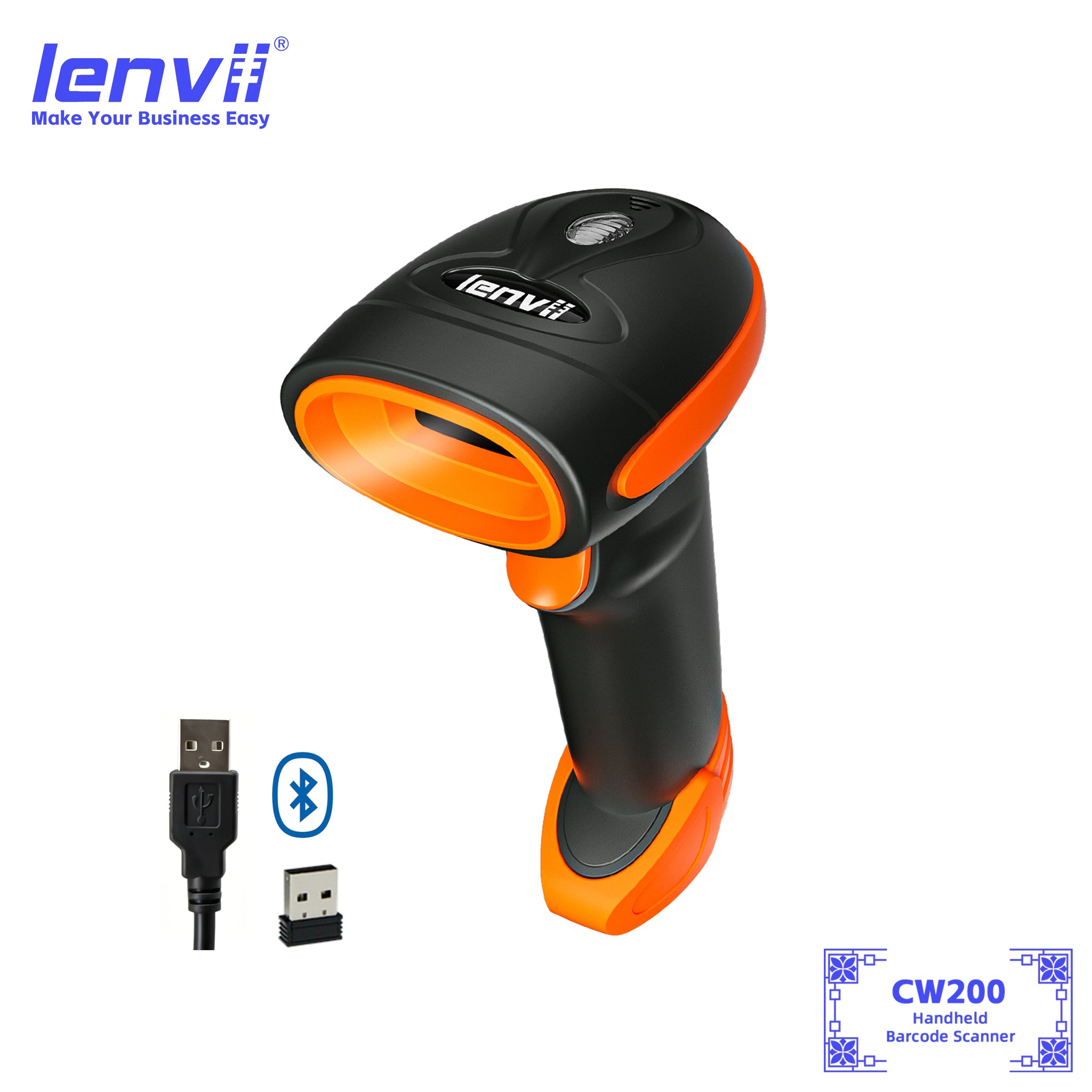 LENVII CW200 Wireless Barcode Scanner – Pro-Grade Cordless 1D & 2D Scanner for Enterprise Use