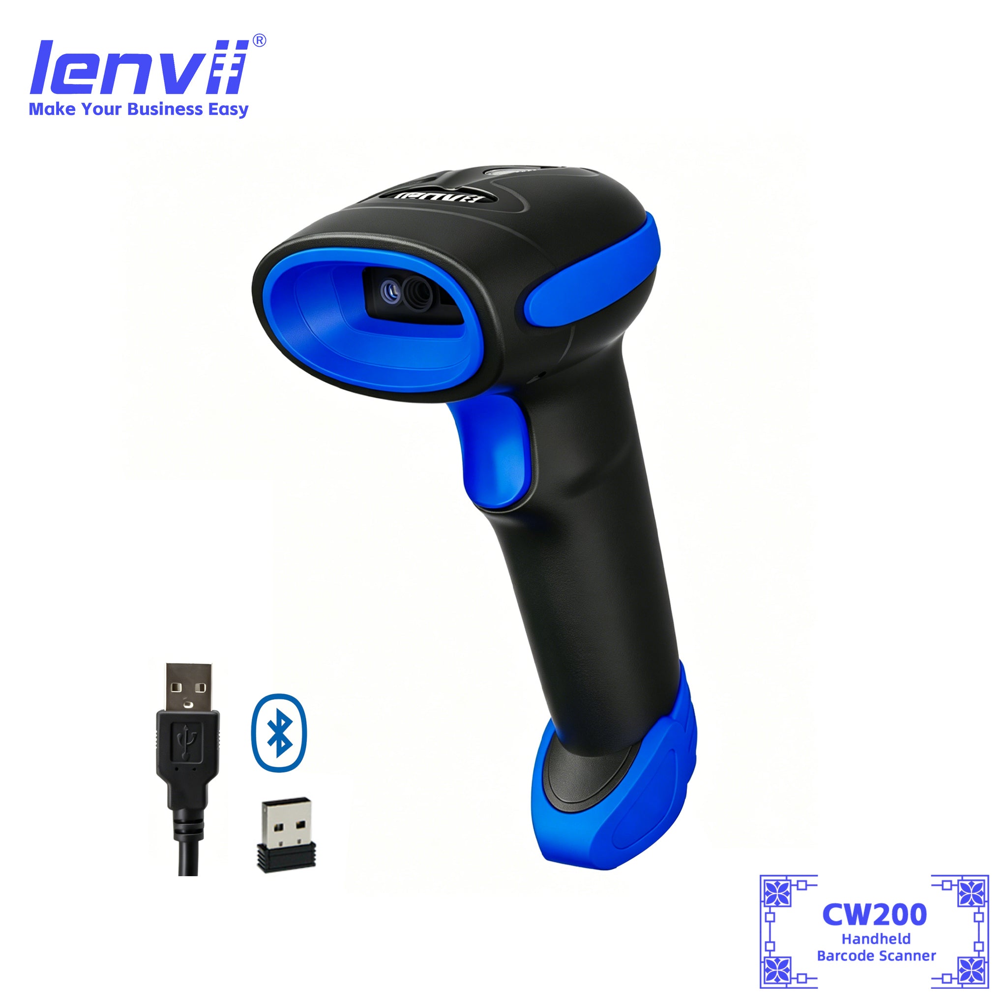 LENVII CW200 Wireless Barcode Scanner – Pro-Grade Cordless 1D & 2D Scanner for Enterprise Use