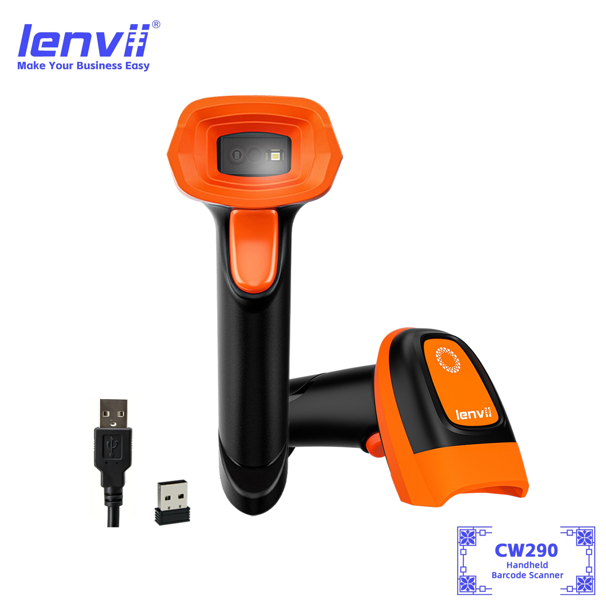 LENVII CW290 Industrial Wireless Barcode Scanner Bluetooth 1D & 2D
