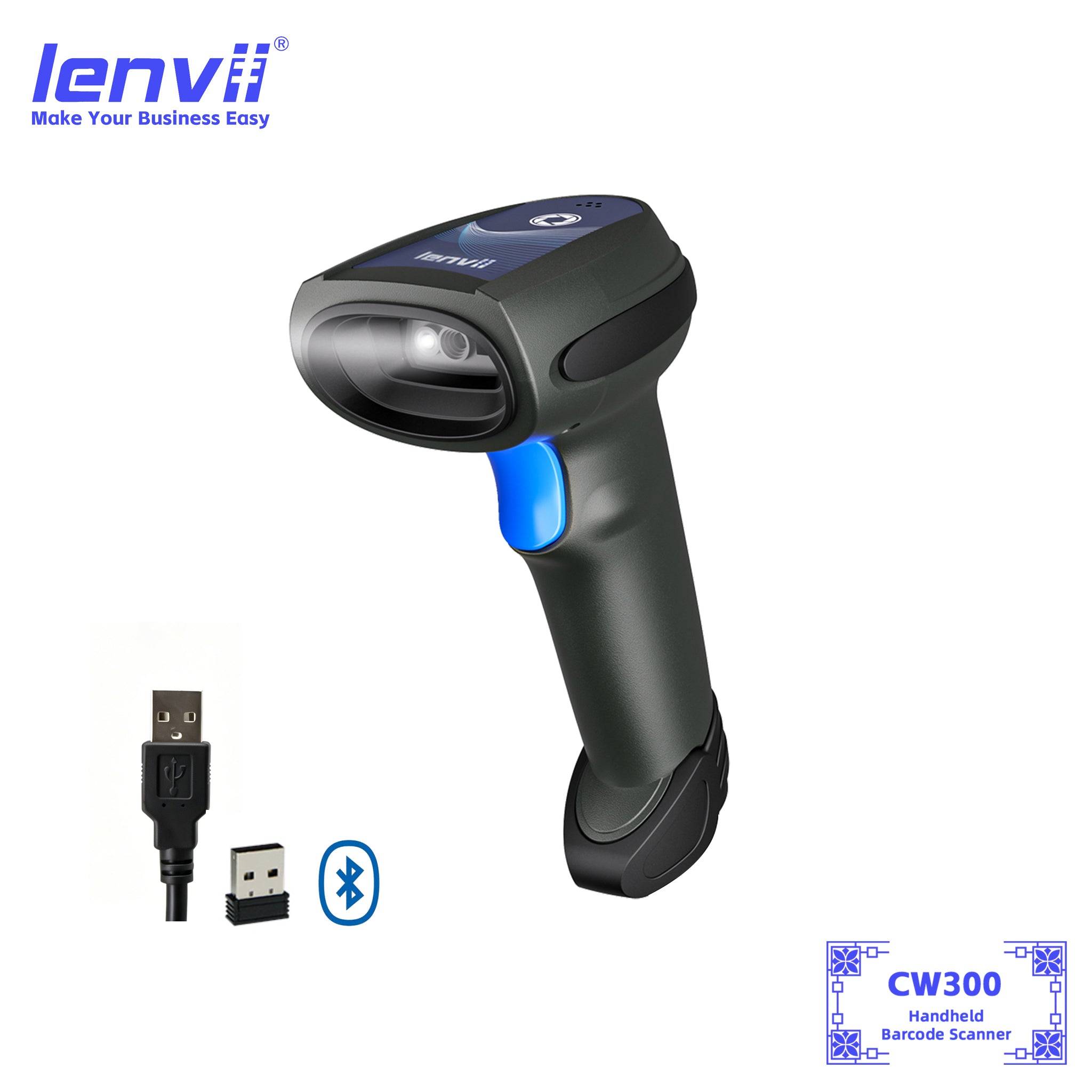 LENVII CW300 Wireless 1D & 2D Bluetooth Barcode Scanner