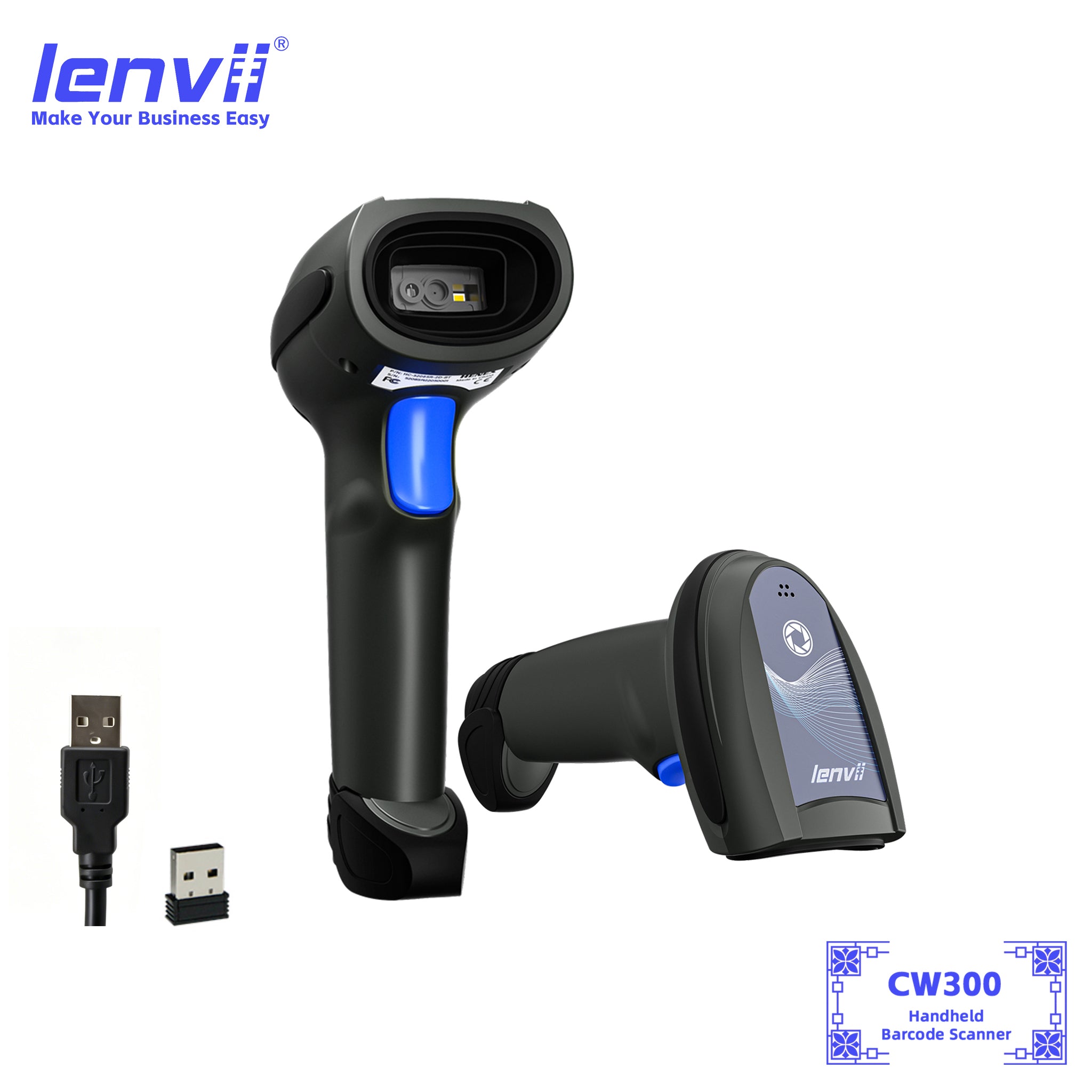 LENVII CW300 Wireless 1D & 2D Bluetooth Barcode Scanner