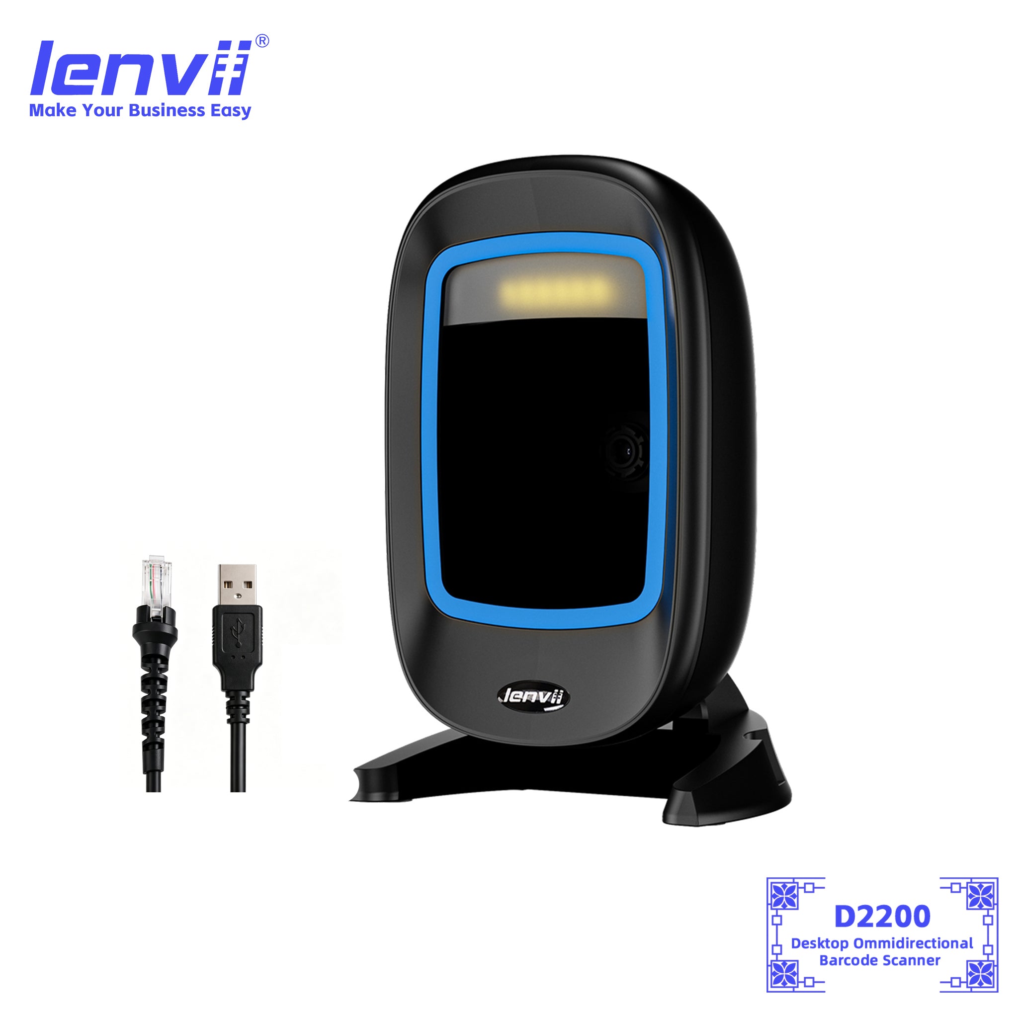 LENVII D2200 Wired Desktop Barcode Scanner USB 1D 2D Code Reader