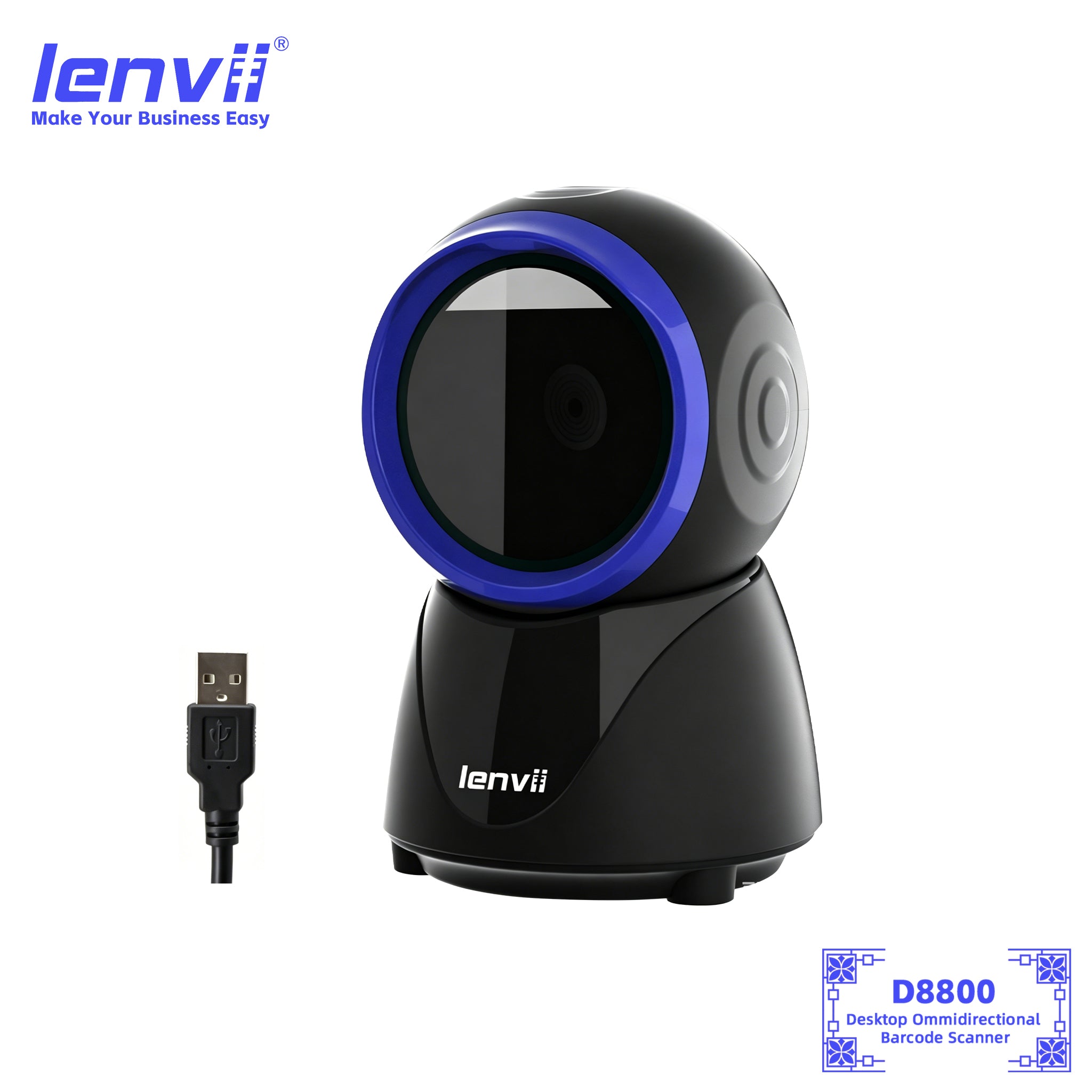 LENVII D8800 Desktop Barcode Scanner | USB 1D 2D QR