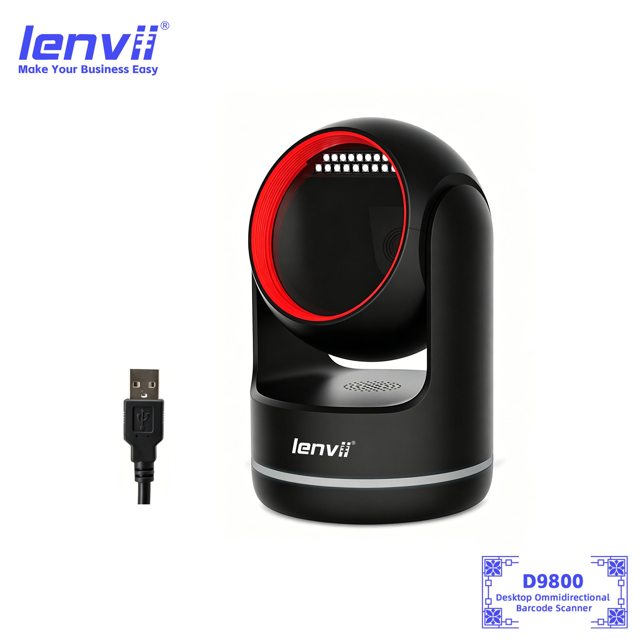 LENVII D9800 Elite Wired Barcode Scanner | USB 1D & 2D