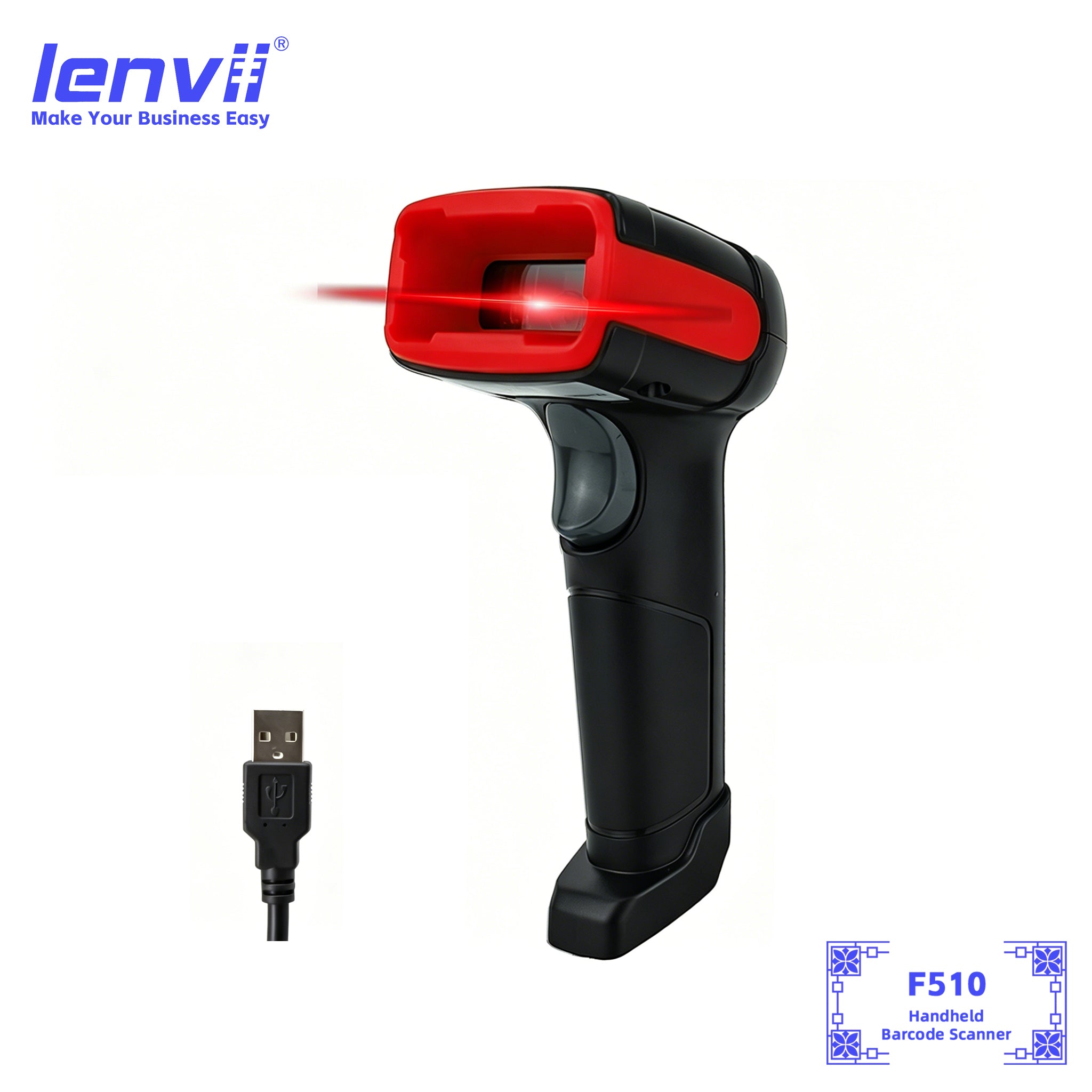 LENVII F510 Wired Handheld Barcode Scanner