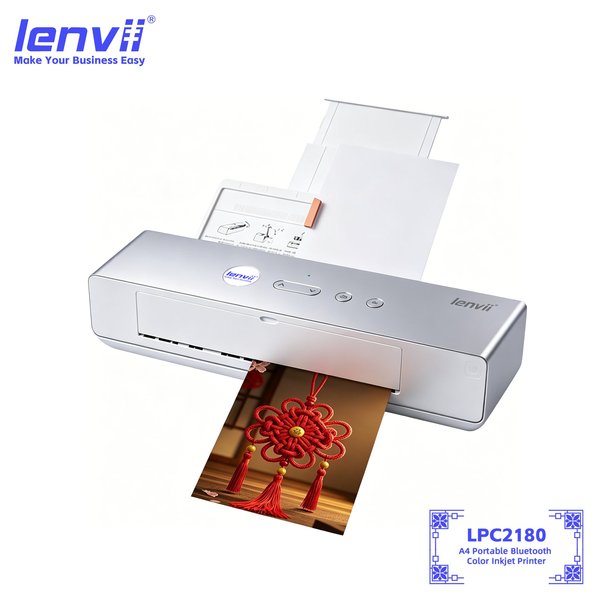 LENVII LPC2180 Portable Bluetooth A4 Printer - Silver