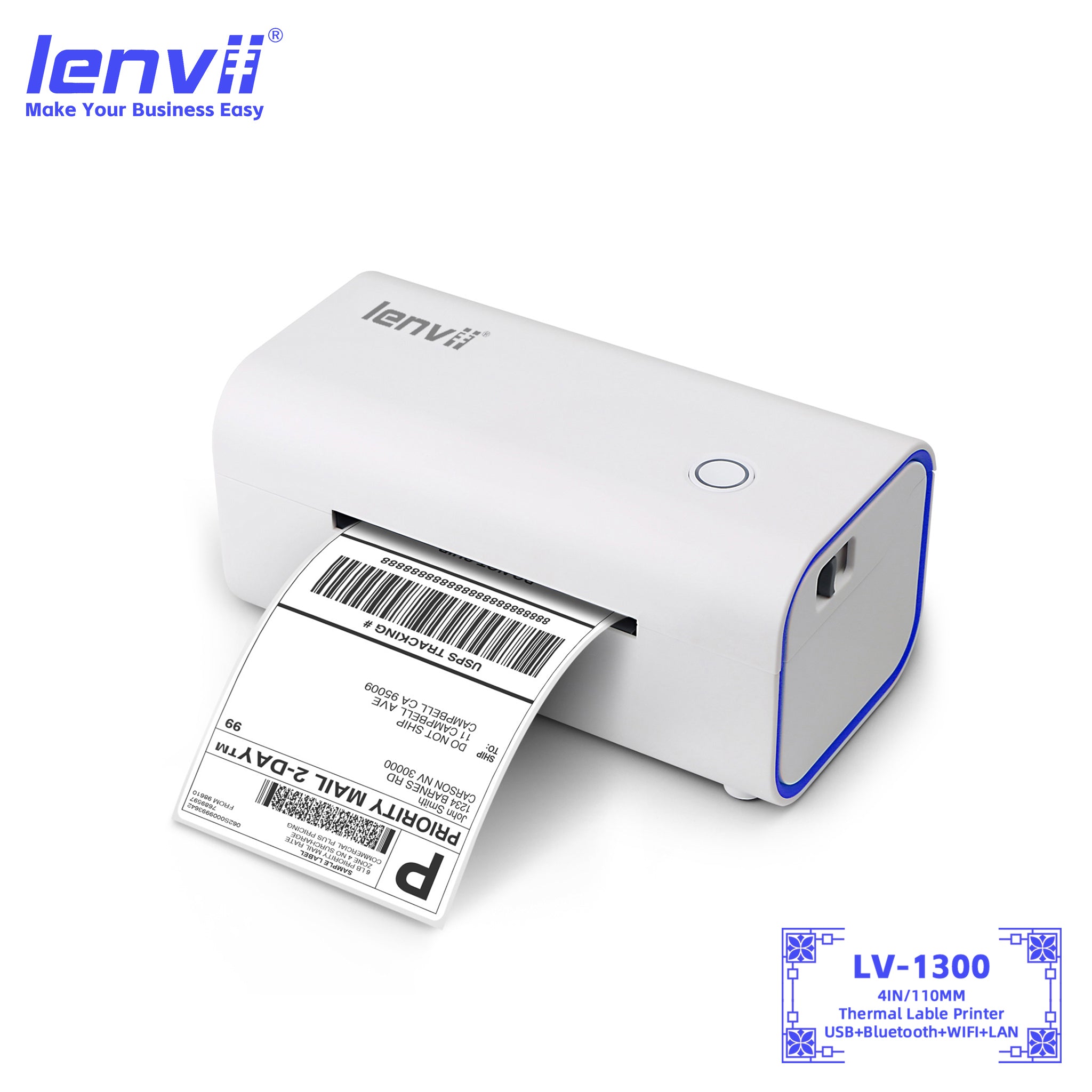 LV-1300 80mm Thermal Label Printer - USB + Bluetooth Shipping Label Printer