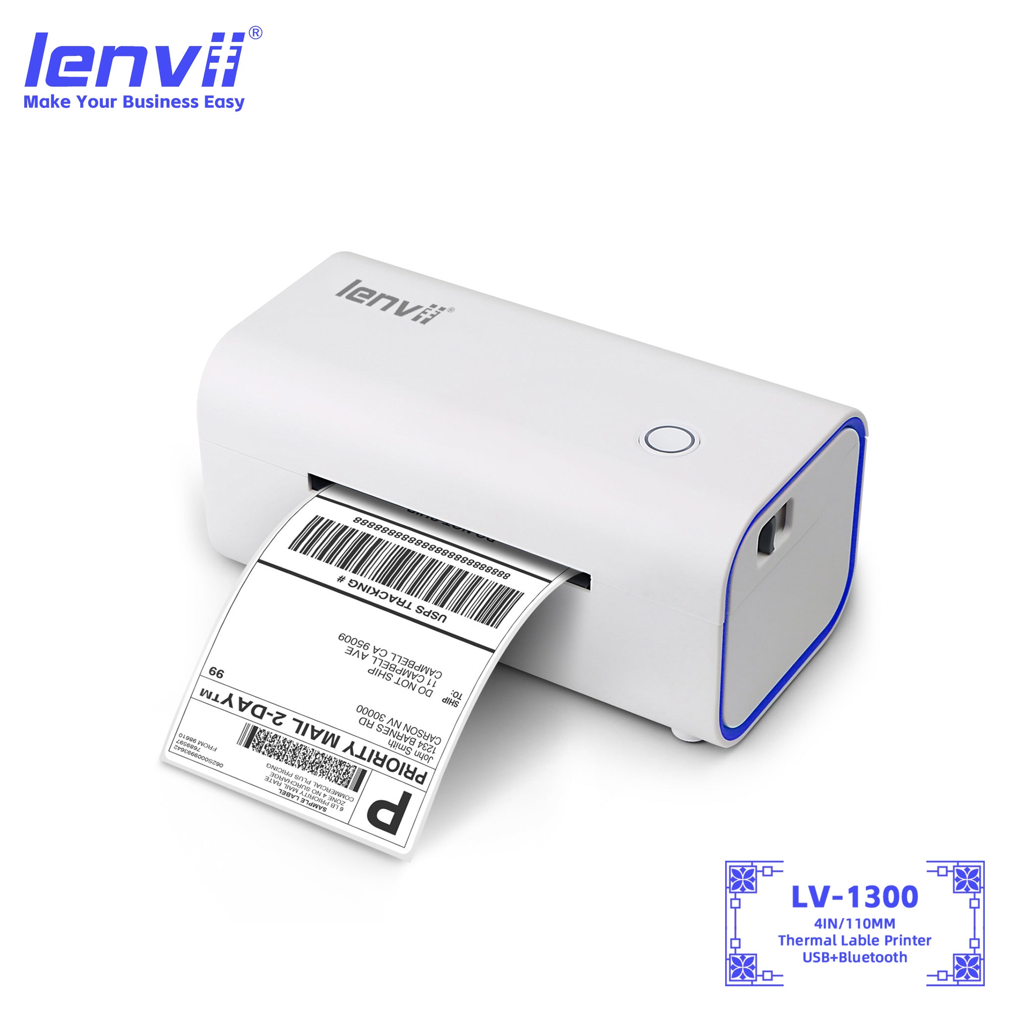 LV-1300 80mm Thermal Label Printer - USB + Bluetooth Shipping Label Printer