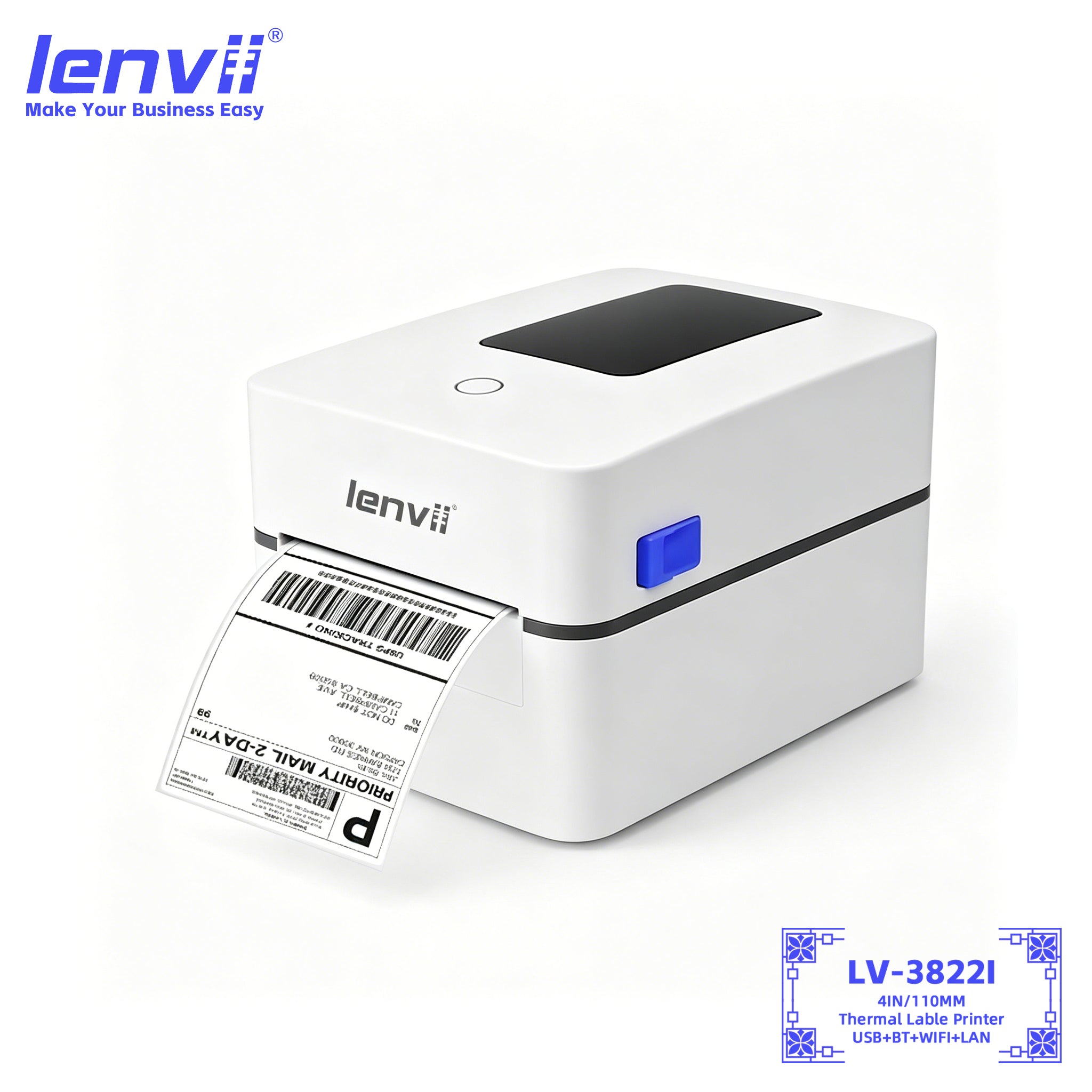 LENVII LV-3822i 4" Thermal Label Printer | USB, Bluetooth & WiFi