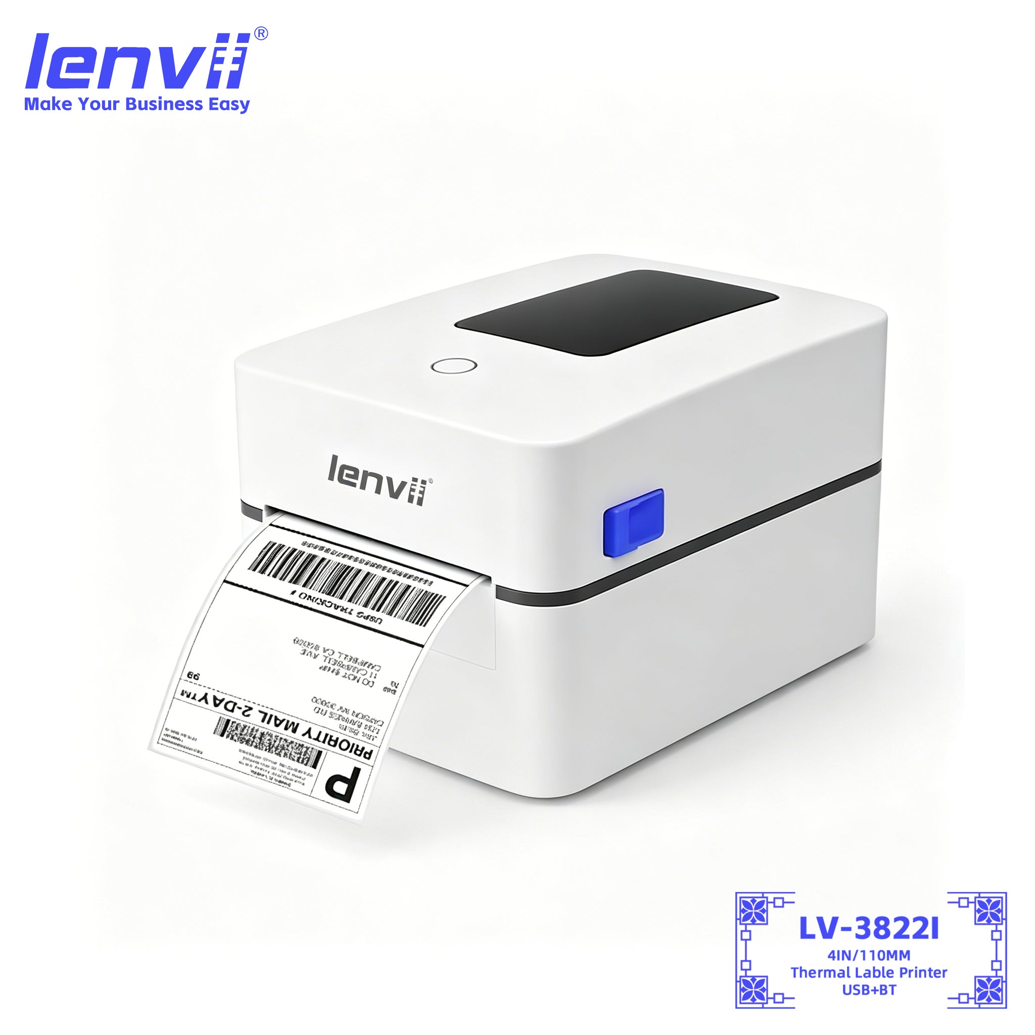 LENVII LV-3822i 4" Thermal Label Printer | USB, Bluetooth & WiFi