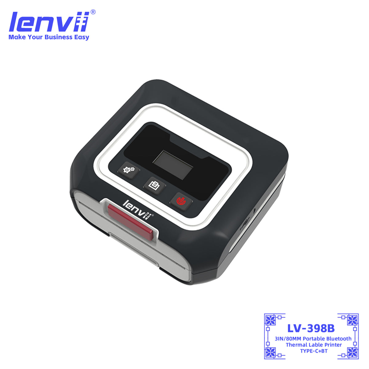 LENVII LV-398B 3" / 80mm Portable Bluetooth Thermal Label Printer