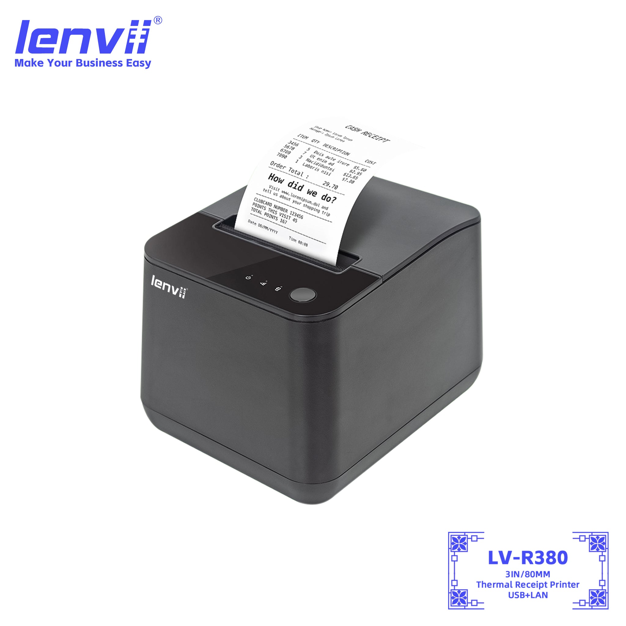 LENVII LV-R380 80mm Thermal Receipt Printer | Auto Cutter, USB & LAN