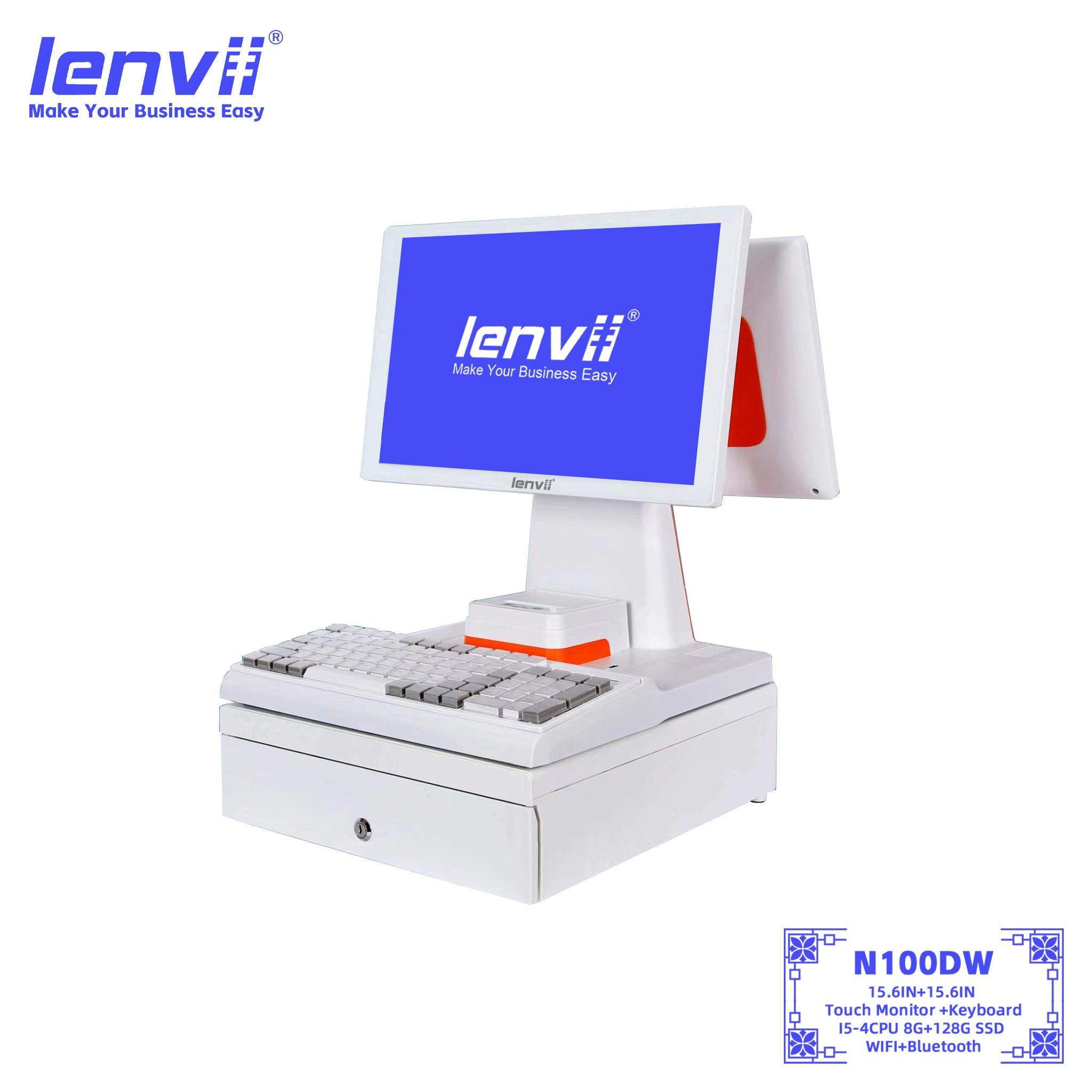 LENVII N100DW Wide Dual Screen Windows POS Terminal