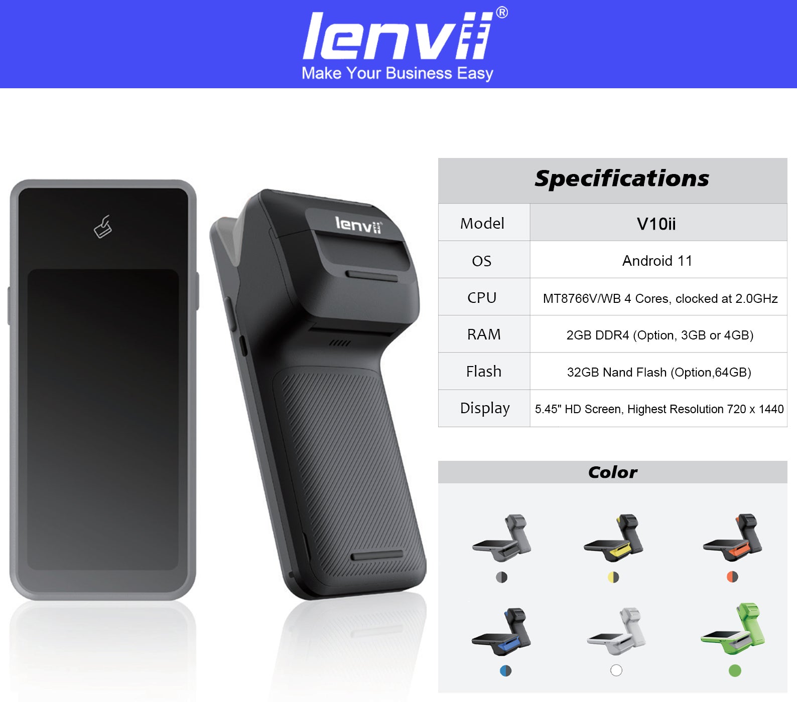 LENVII V10ii Android 14 Handheld POS Terminal | 3GB+32GB