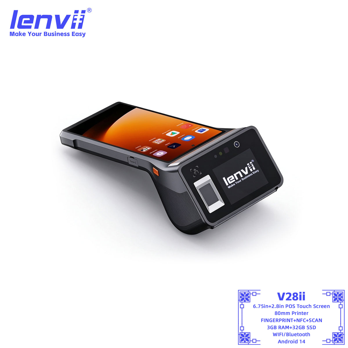 LENVII V28ii Handheld POS Terminal 6.75-inch Dual Screen NFC Scanner