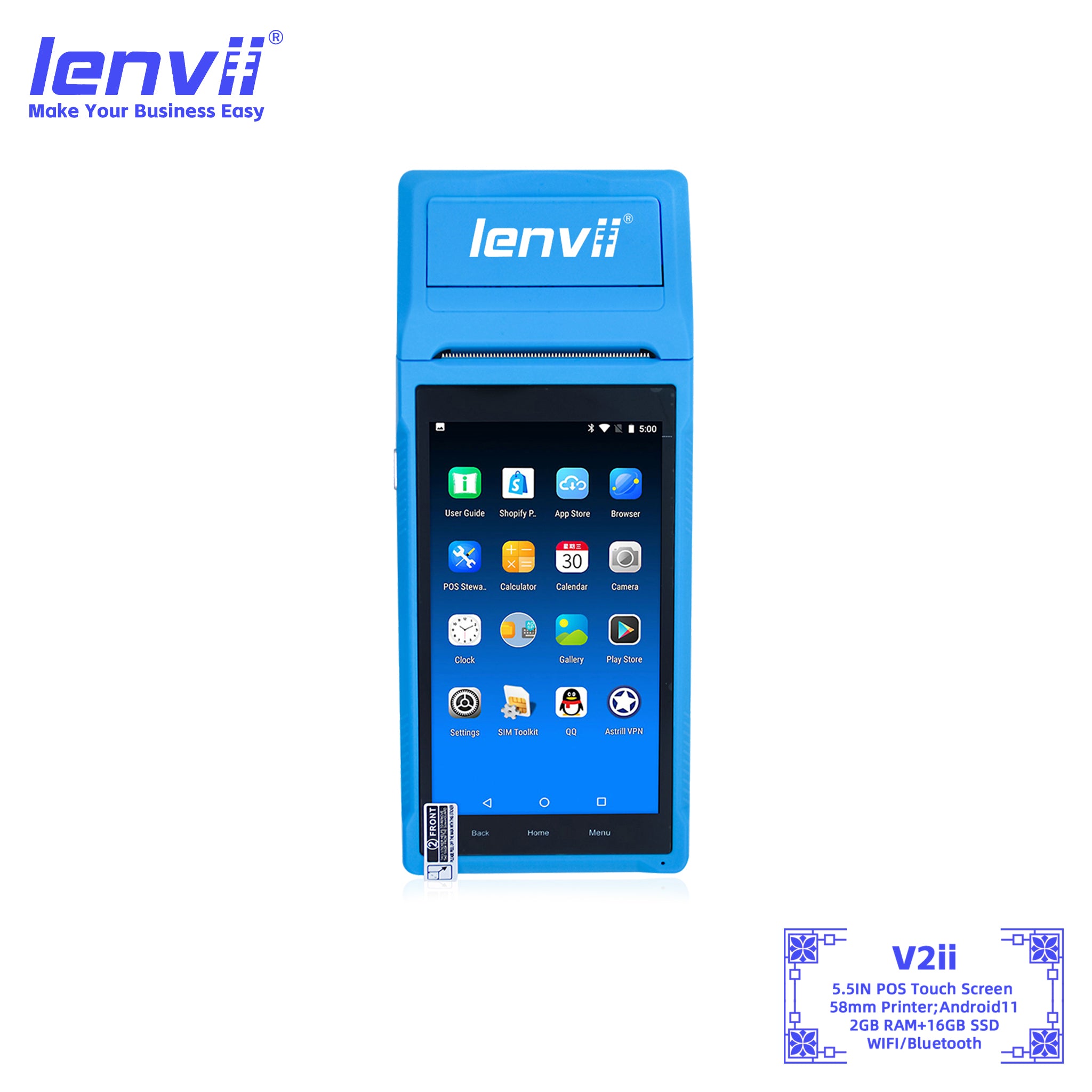 LENVII V2ii Android 11 Handheld POS Terminal | 2GB+16GB