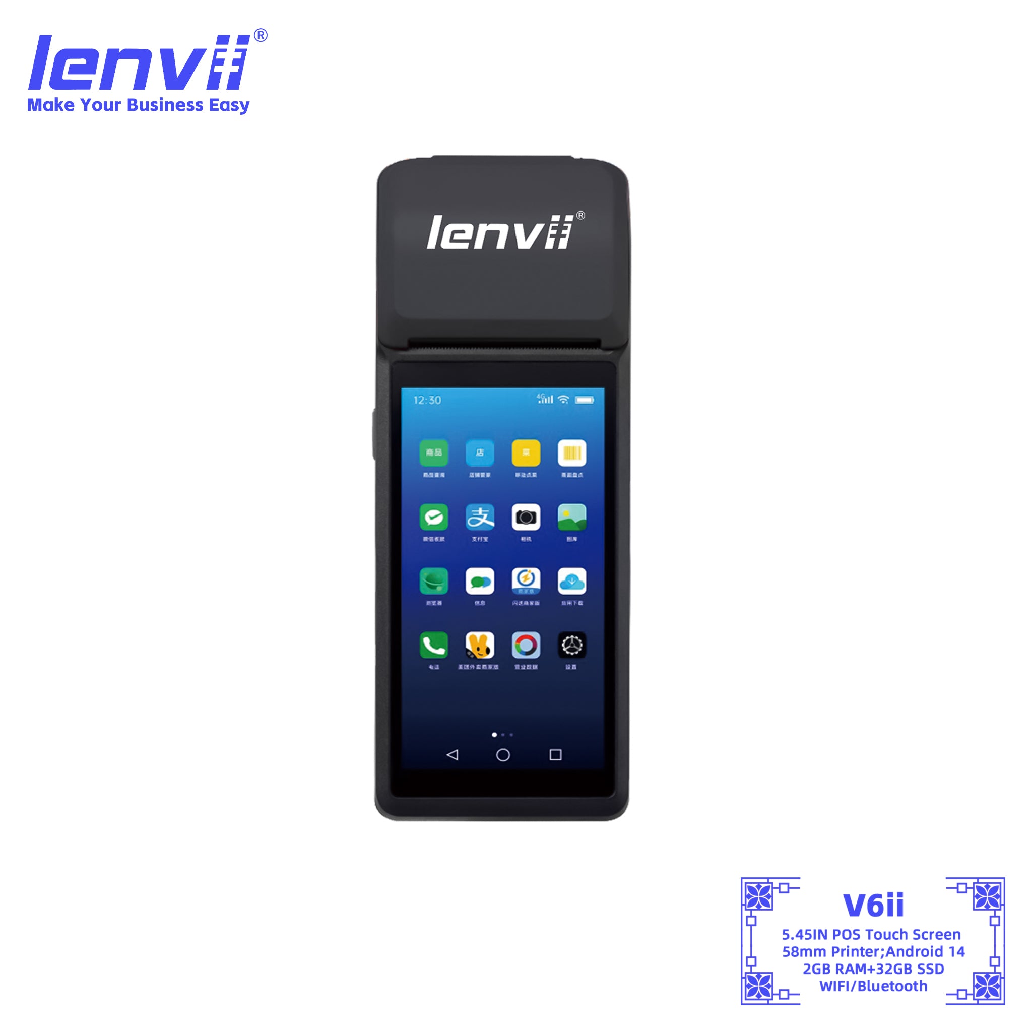 LENVII V6ii Android 14 Handheld POS Terminal - Black