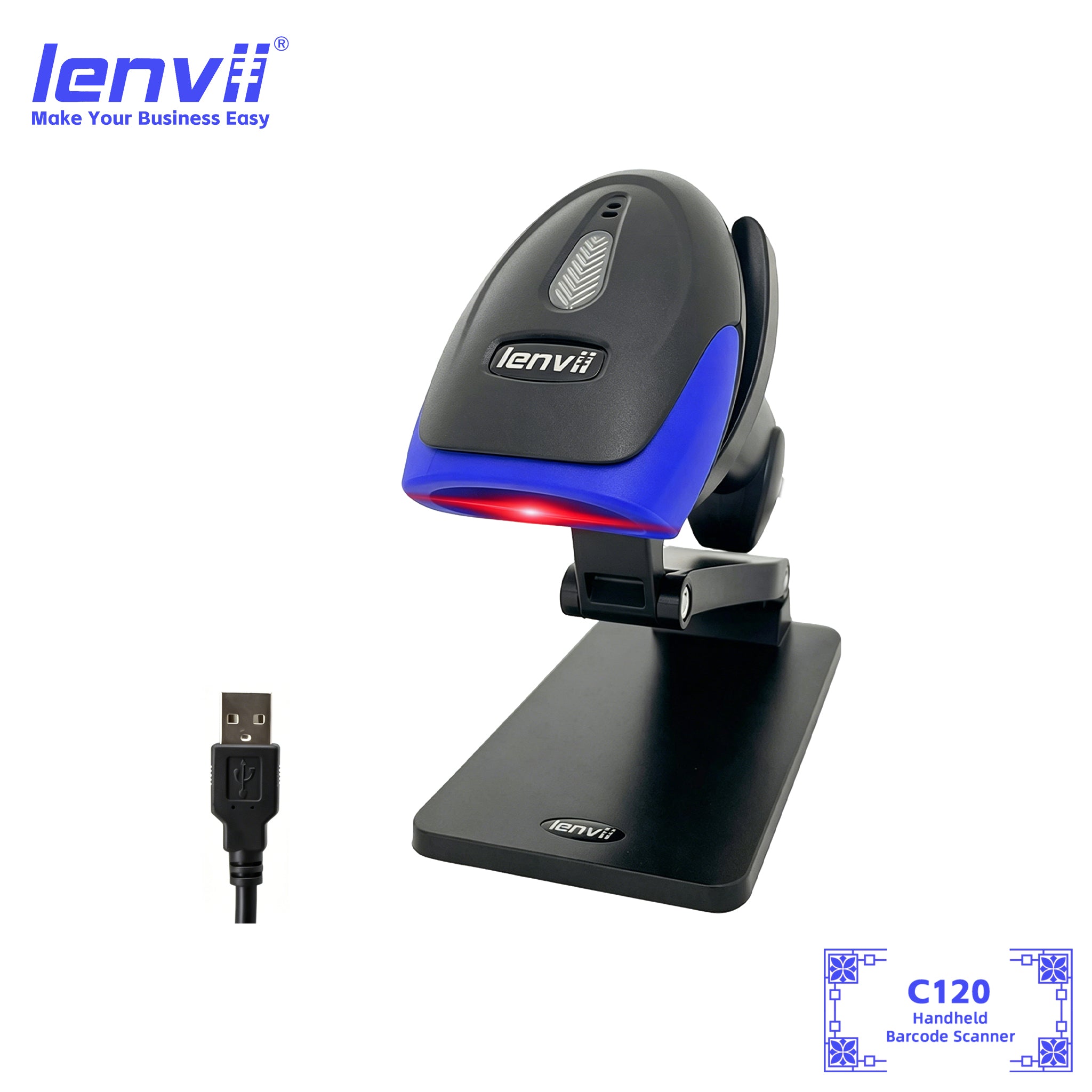 LENVII C120 Wired Barcode Scanner 丨USB Plug & Play