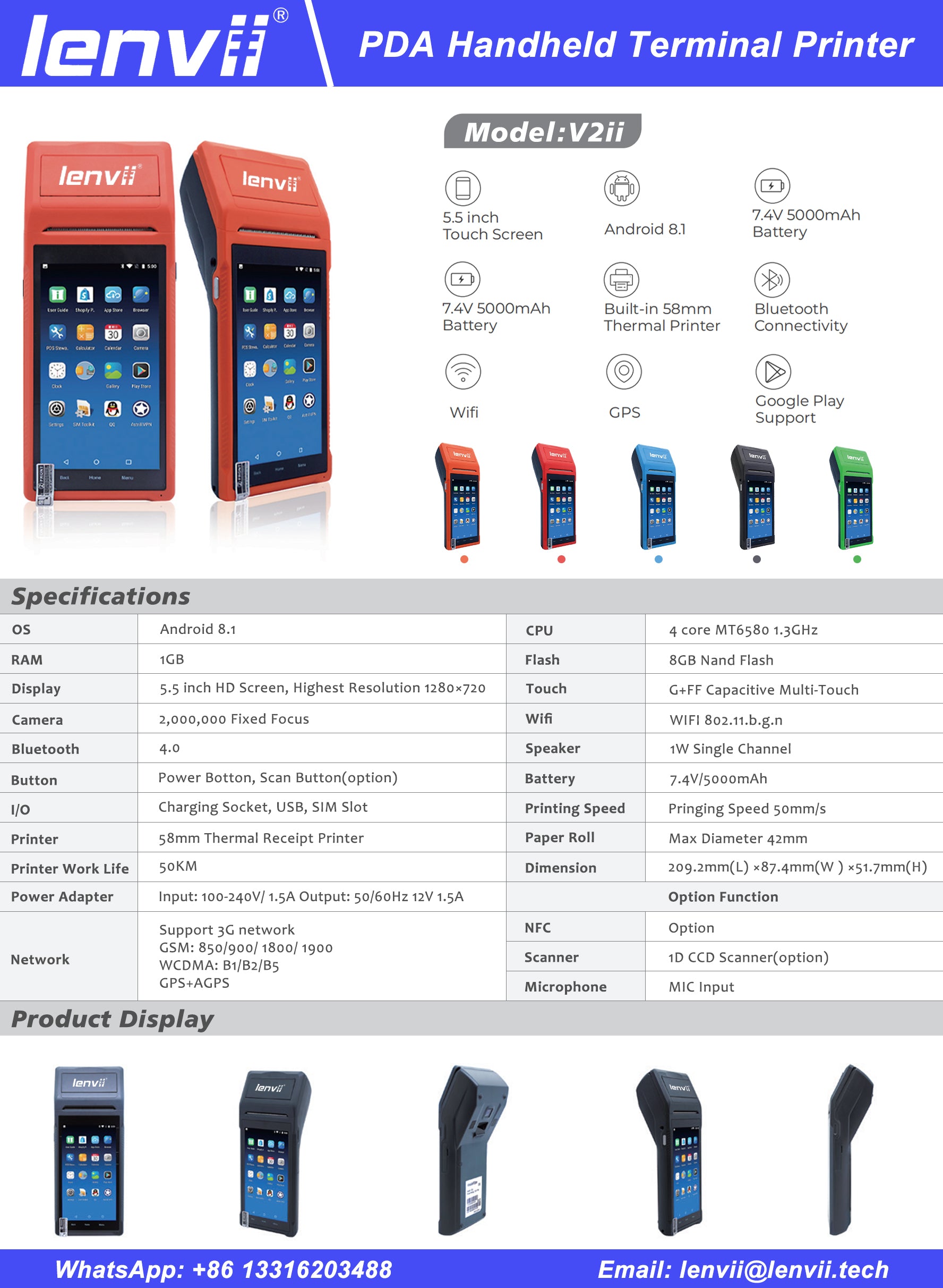 LENVII V2ii Android 11 Handheld POS Terminal | 2GB+16GB